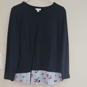 J. Jill Black Top with Floral Detail